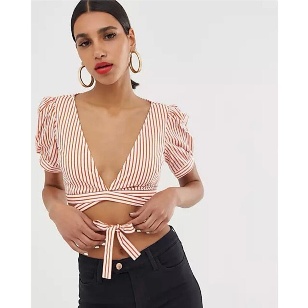 For Love & Lemons Selma Wrap Orange Stripe Cro Top Size S